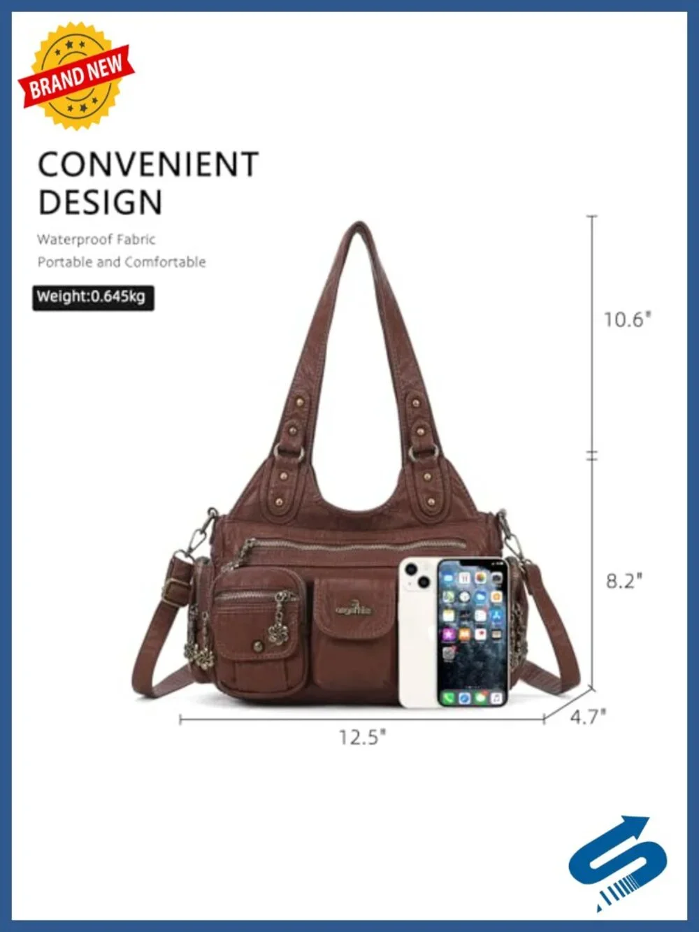 Vegan Leather Hobo Bag Multi-Pocket Shoulder Purse Retro Crossbody